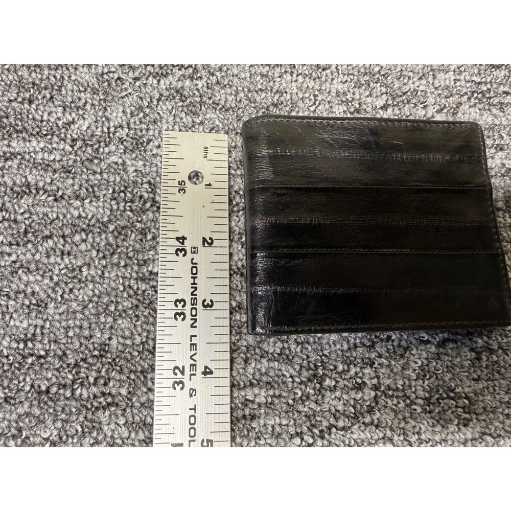 Vintage Black Genuine Eelskin Bifold Wallet Mens Exotic Leather ID Window